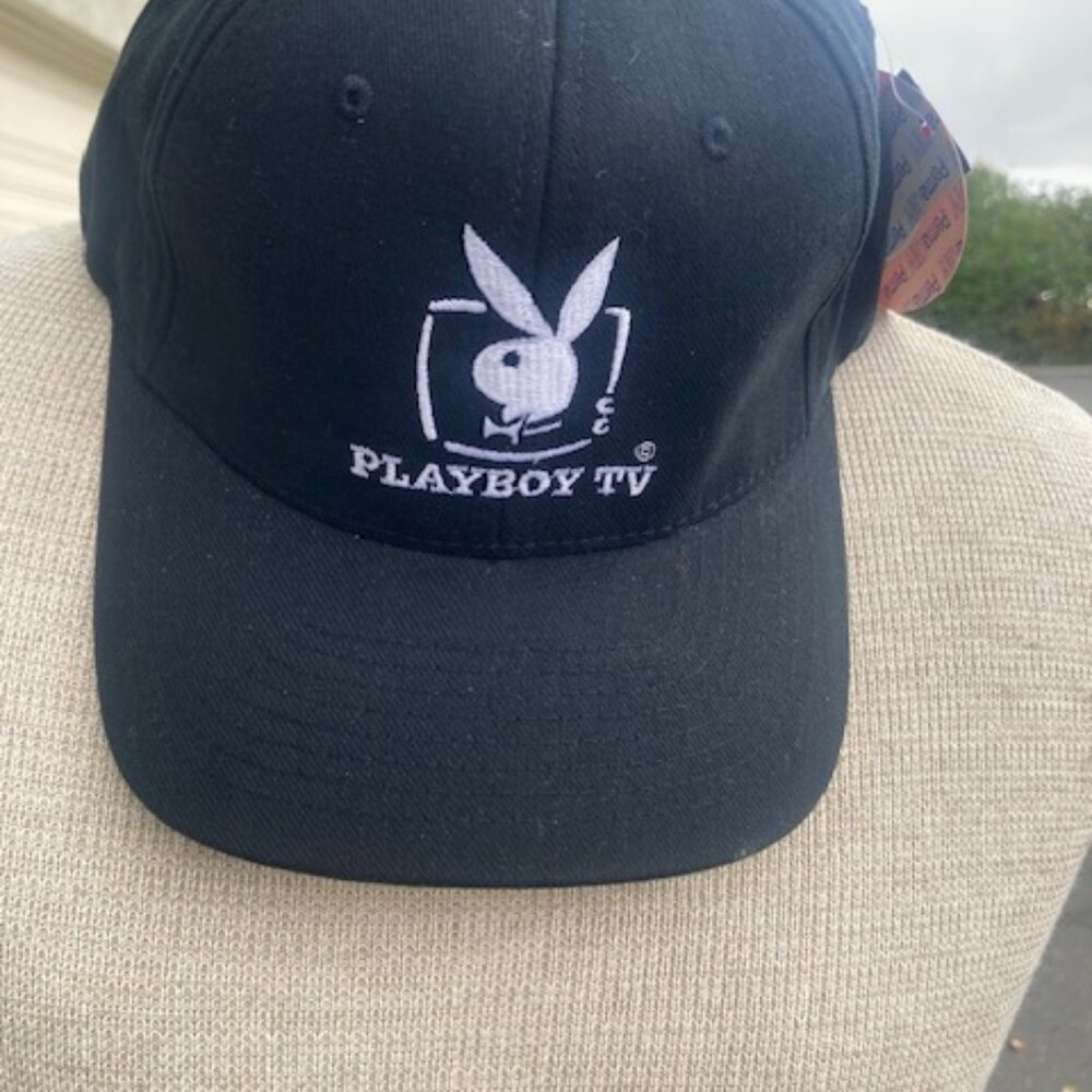 Black Flexfit 6 panel Brushed cotton twill Cap with Embroidered Playboy TV logo